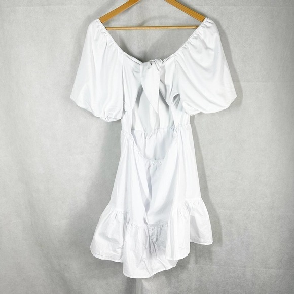 English Factory Mixed Media Puff Sleeve Back Bow Dress Size Large White - Picture 3 of 12